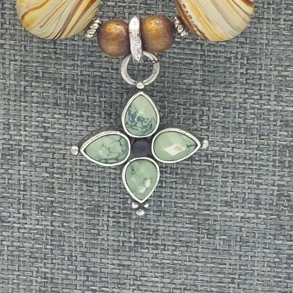 Necklace 20" Orange and Brown Wood Marble Glass Beads Pendant Silver Toned Clas - Picture 3 of 7